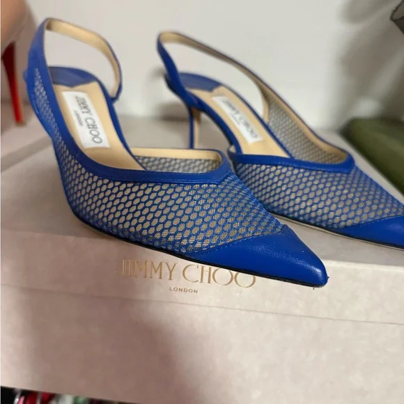 Jimmy Choo Royal Blue Mesh Slingback Pumps - Picture 3 of 3